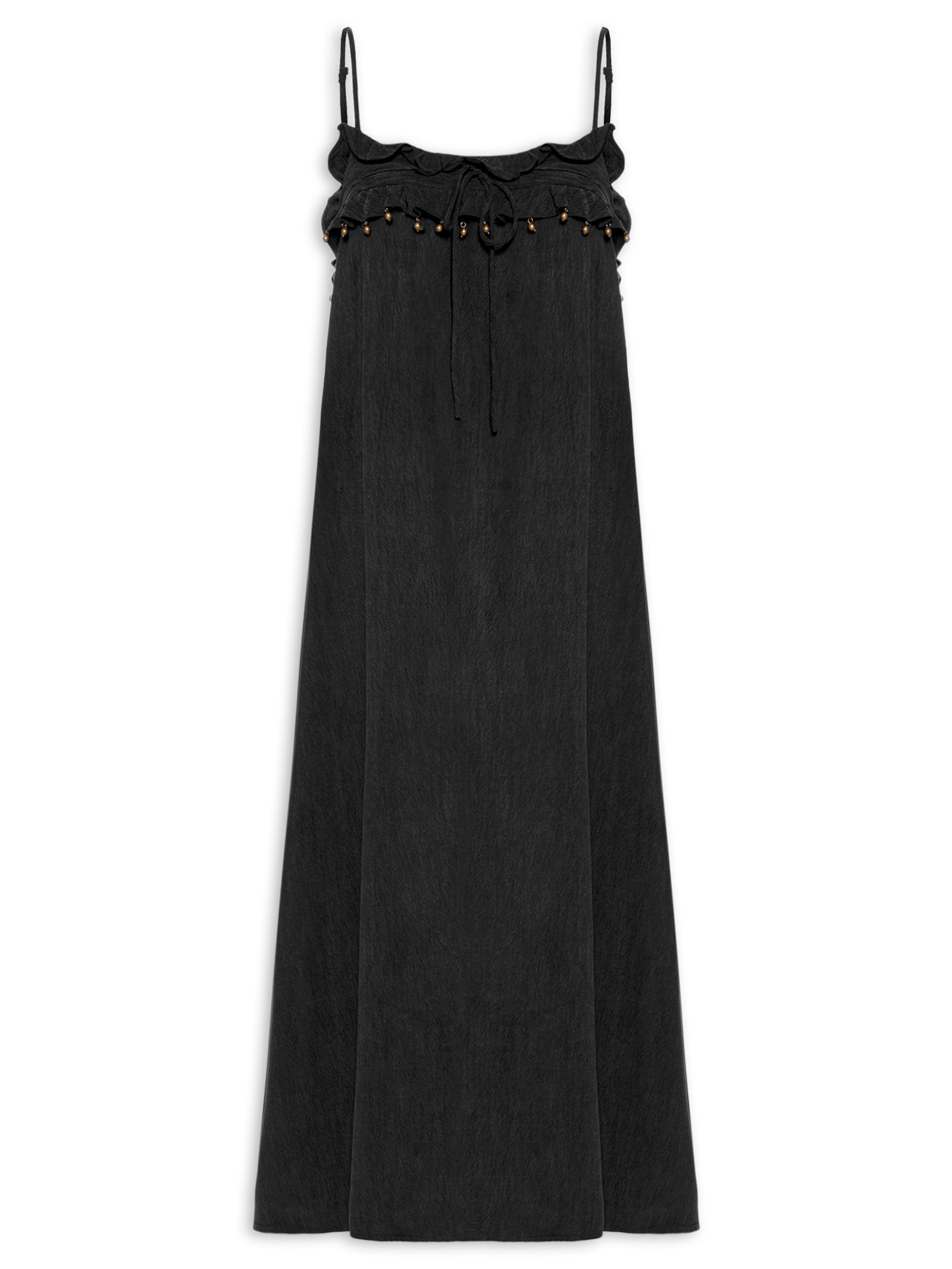 Vestido Midi Decote Babado Preto Maria Filó