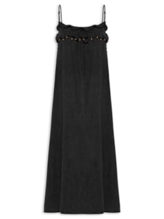 Vestido Midi Decote Babado - Preto by MARIA FILÓ