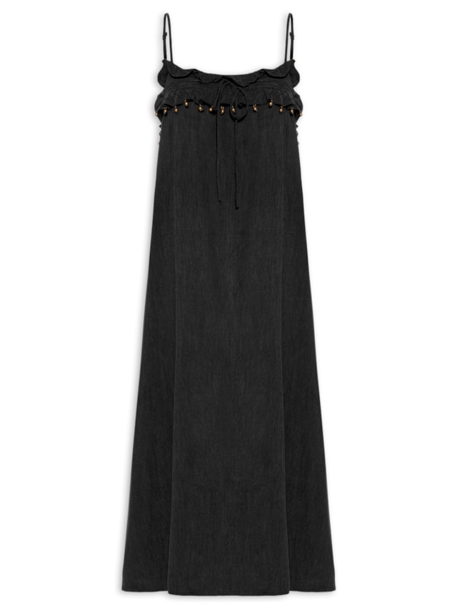 Vestido Midi Decote Babado - Preto by MARIA FILÓ