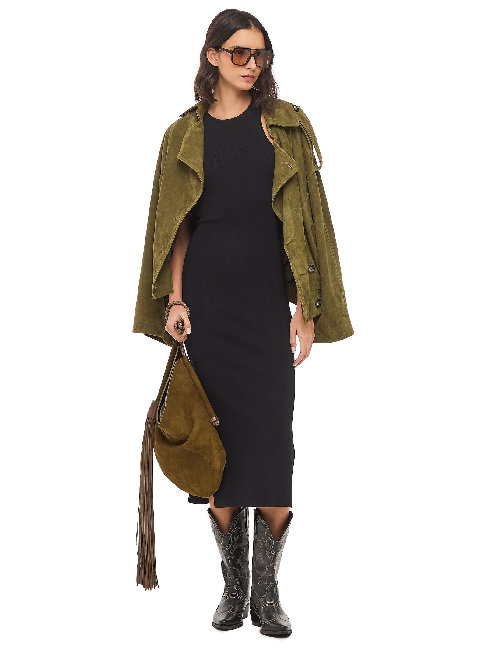 Vestido Midi Decote Costas Assimétrico Preto Animale