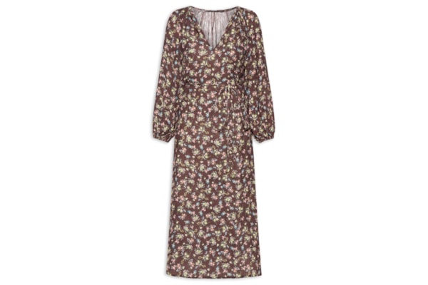 Vestido Midi Decote Estampa Blumi - Marrom