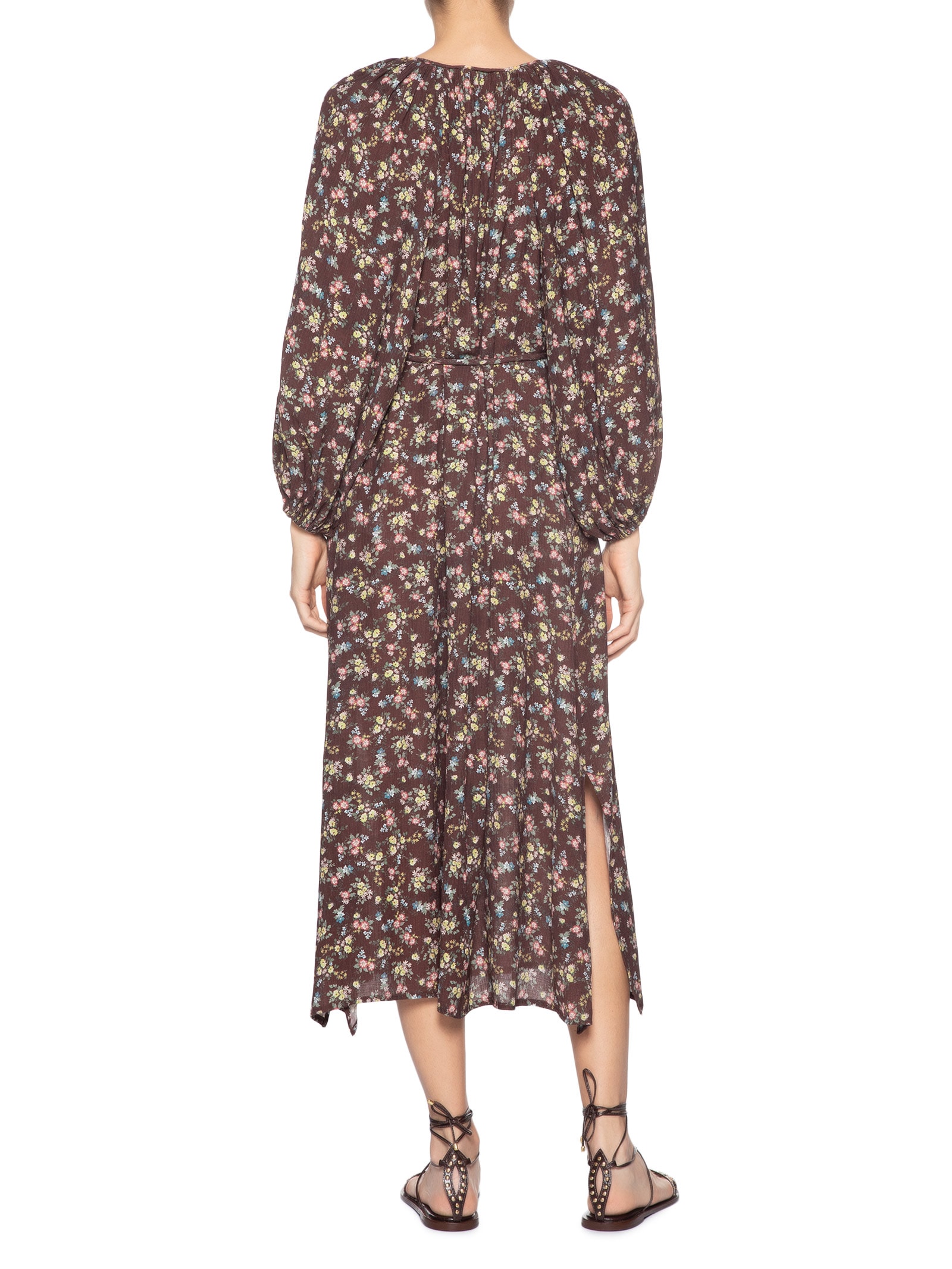 Vestido Midi Decote Estampa Blumi Marrom Maria Filó