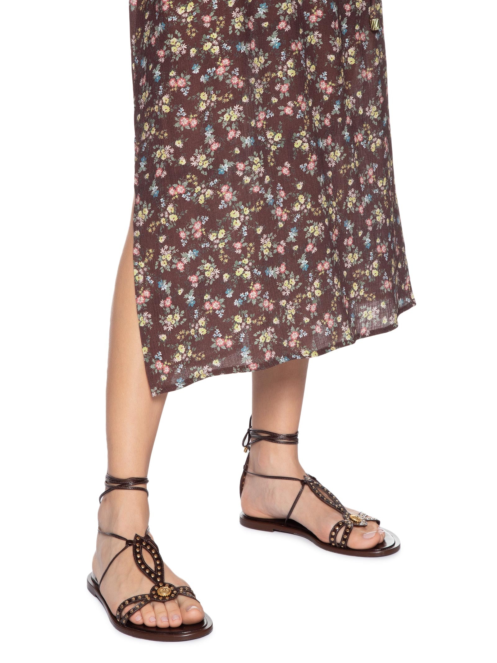 Vestido Midi Decote Estampa Blumi Marrom Maria Filó