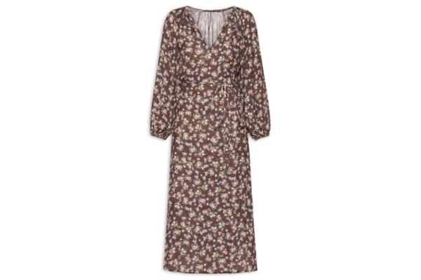 Vestido Midi Decote Estampa Blumi - Marrom
