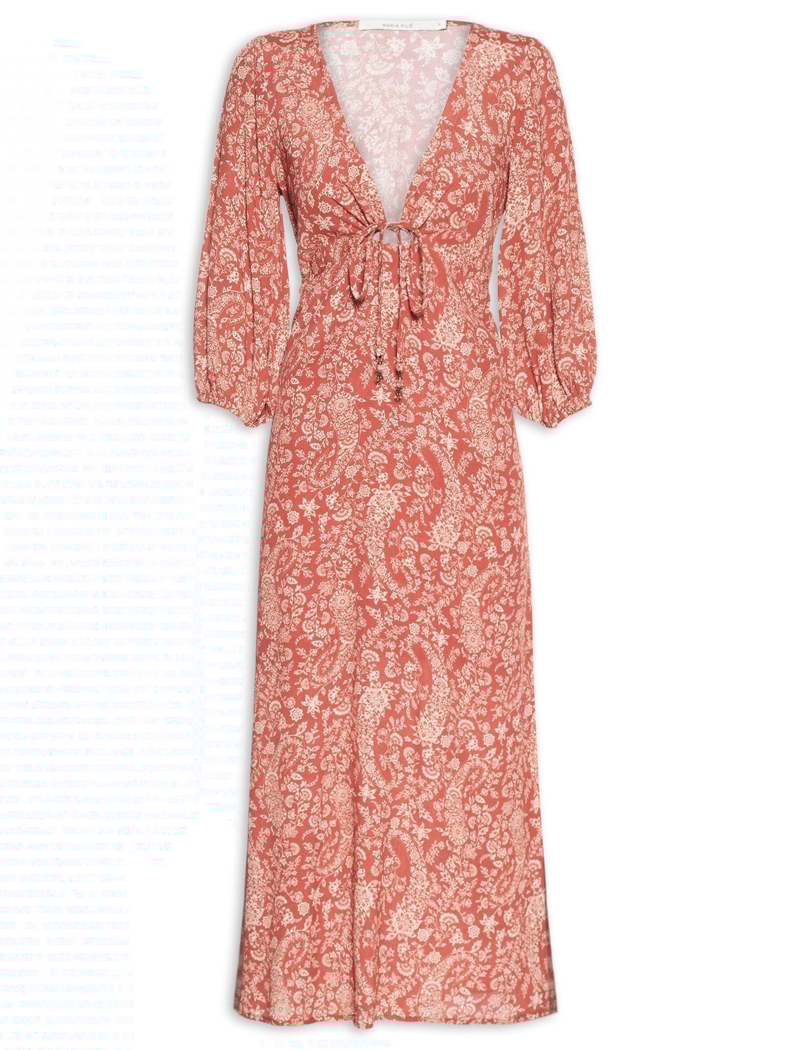 Vestido Midi Decote Estampa Maze Vermelho Maria Filó