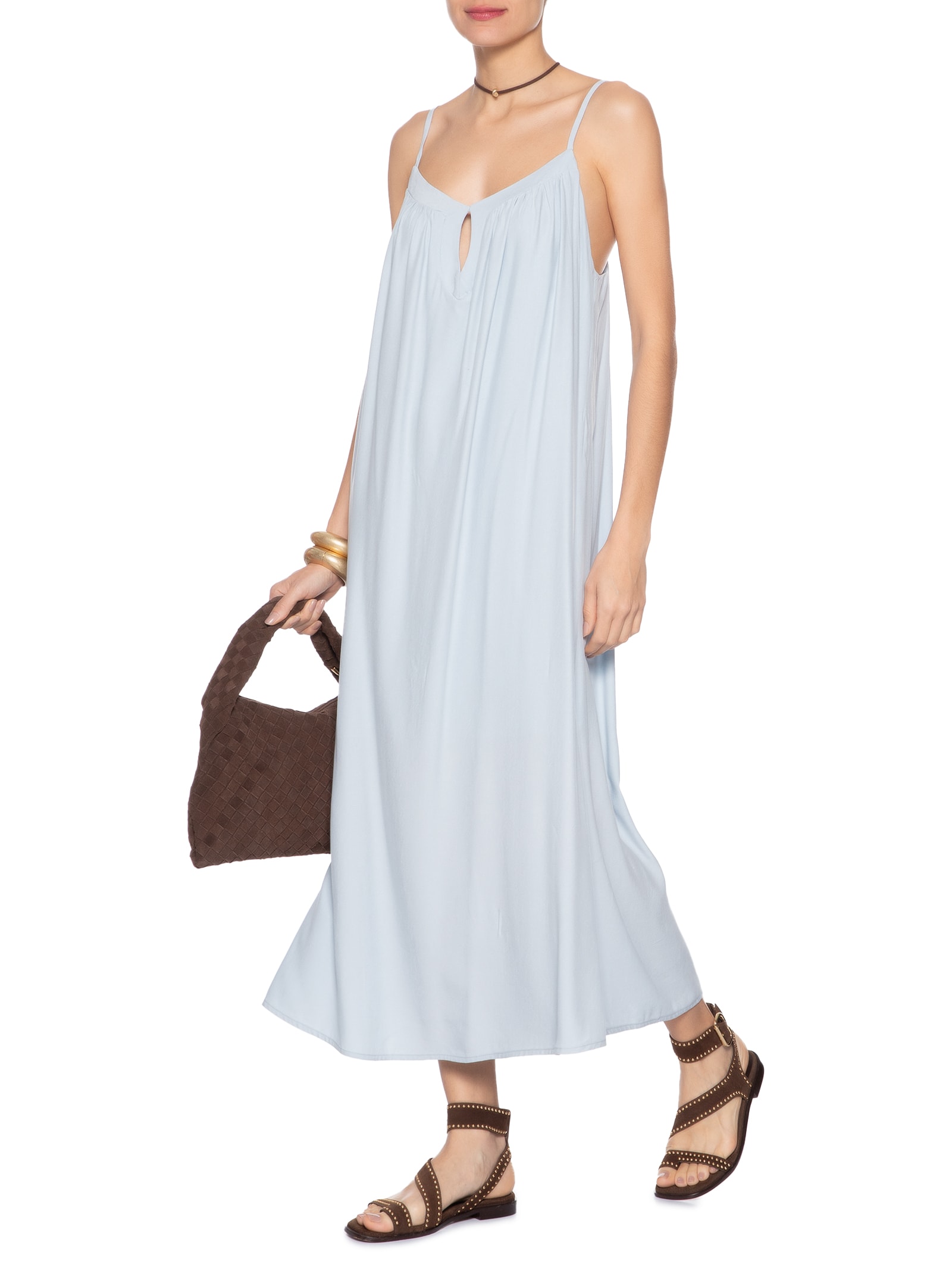 Vestido Midi Decote Gota Azul Maria Filó
