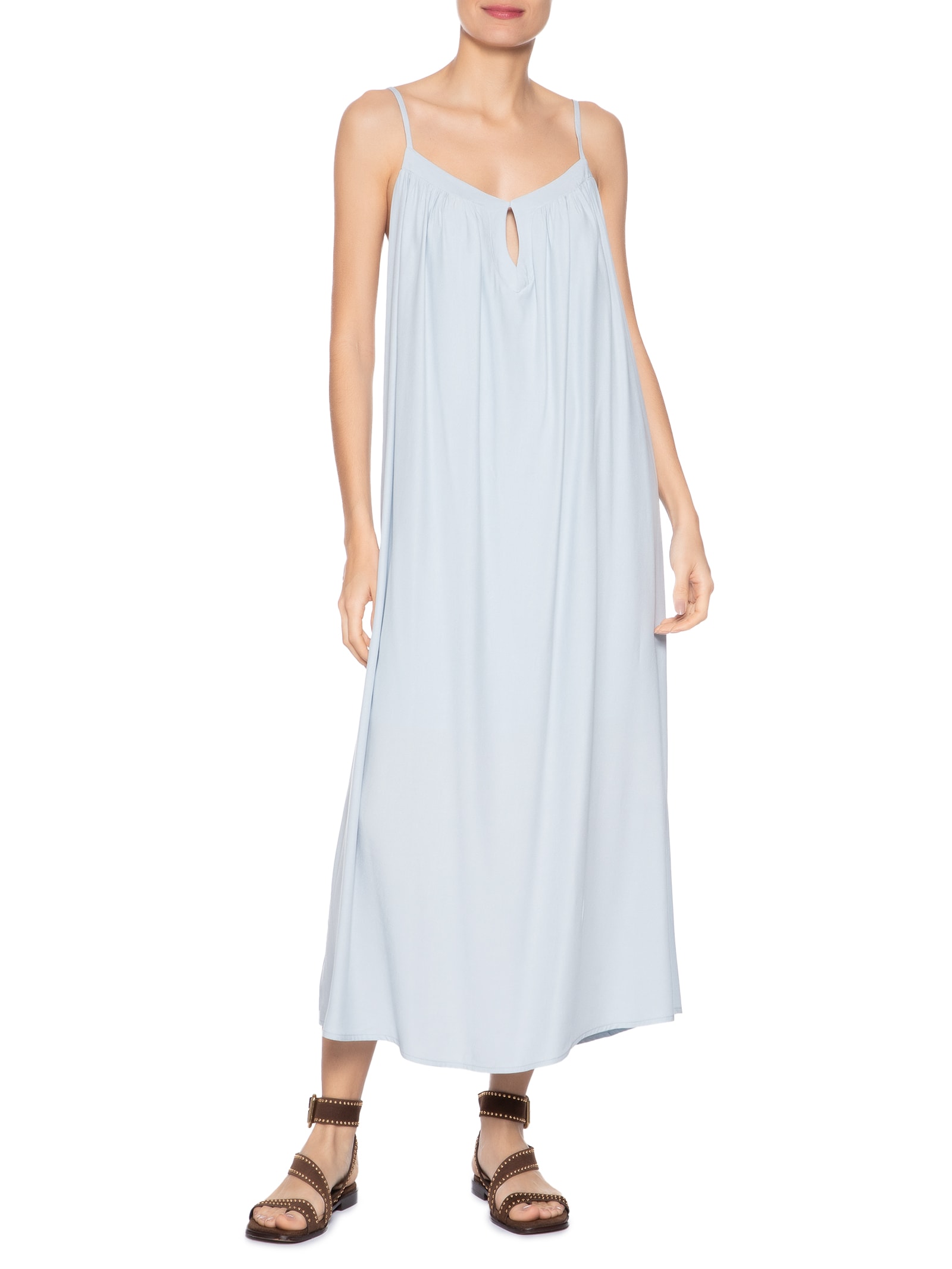 Vestido Midi Decote Gota Azul Maria Filó