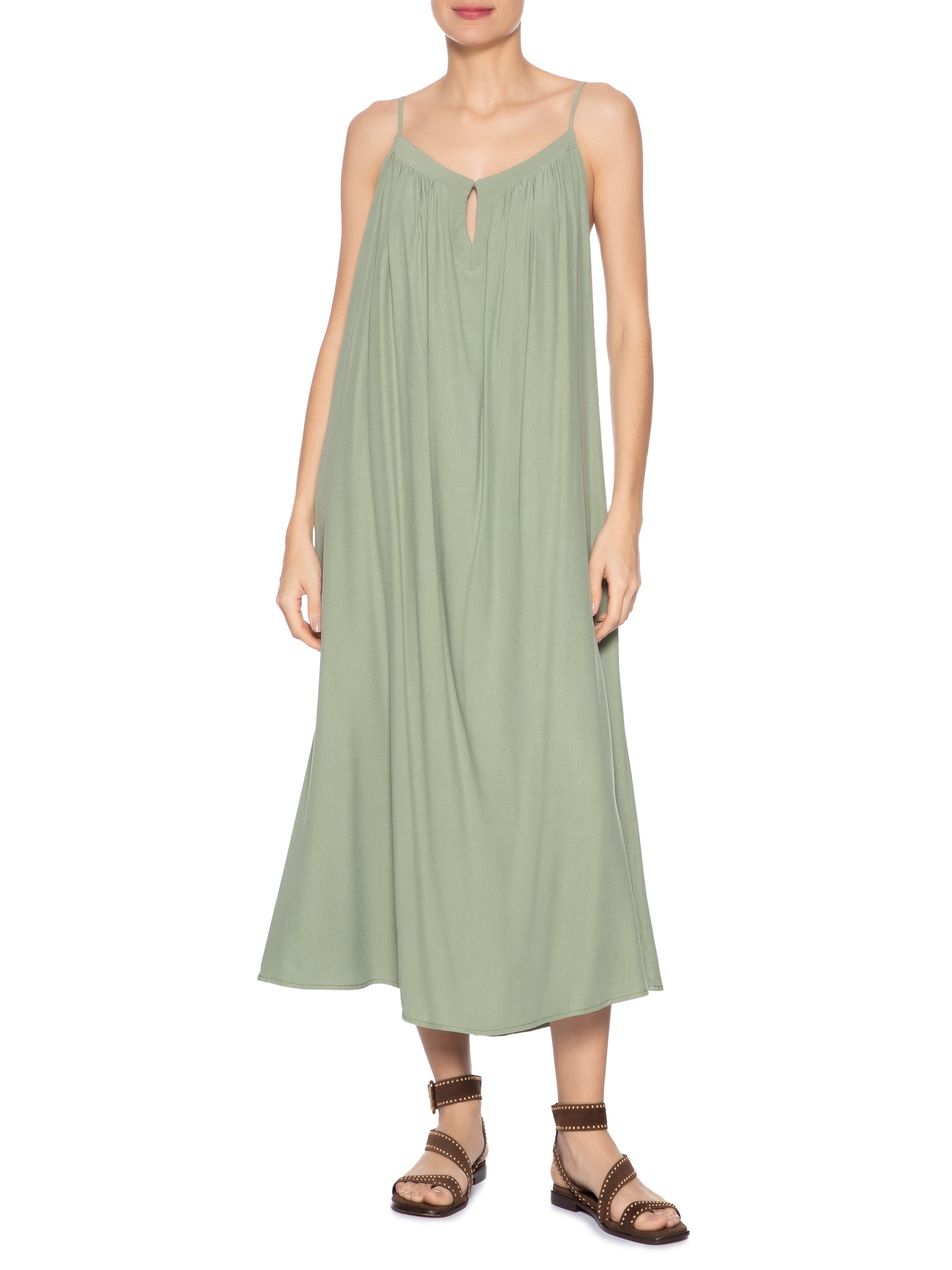 Vestido Midi Decote Gota Verde Maria Filó