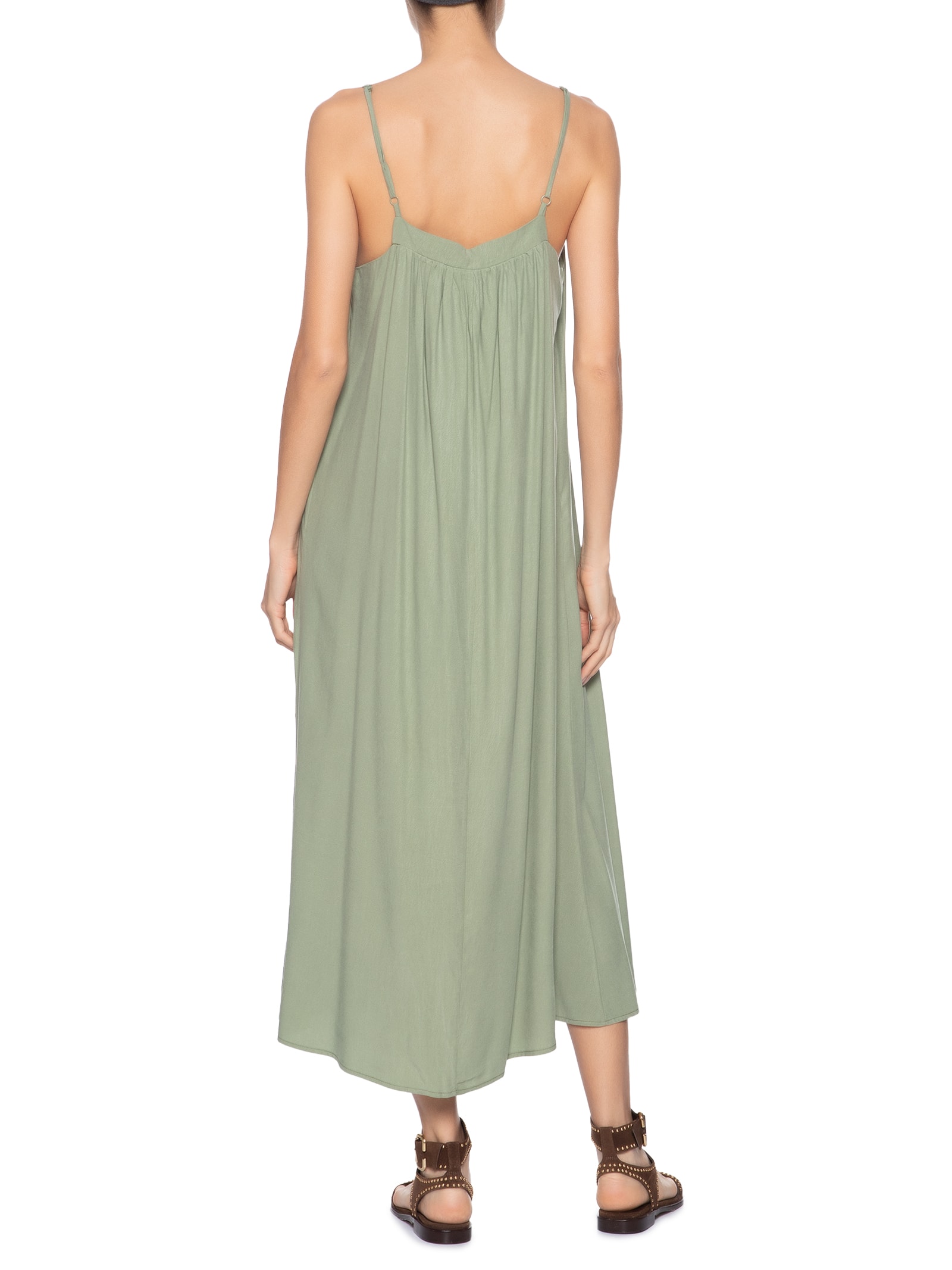 Vestido Midi Decote Gota Verde Maria Filó