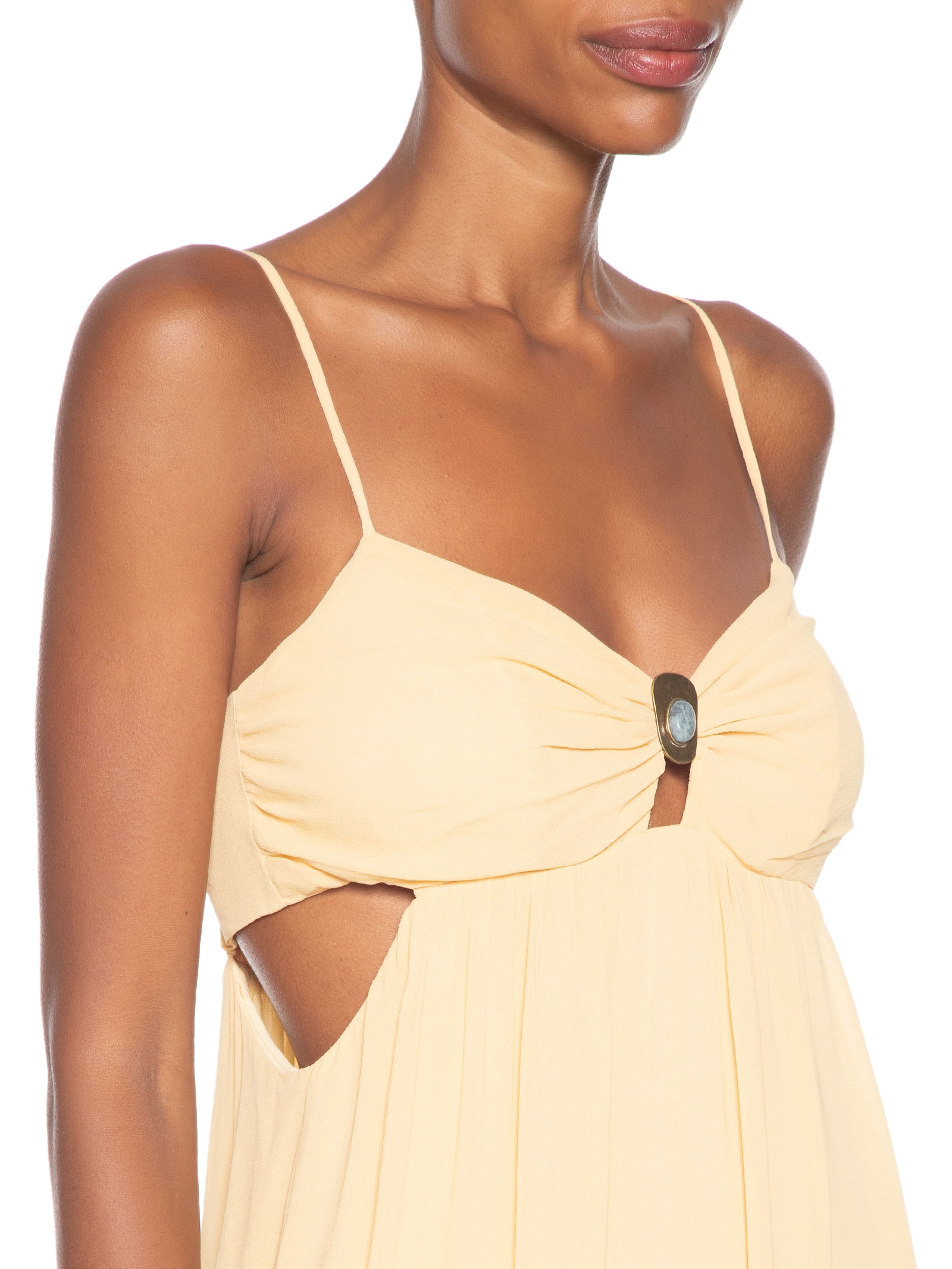 Vestido Midi Decote Metal Amarelo Maria Filó