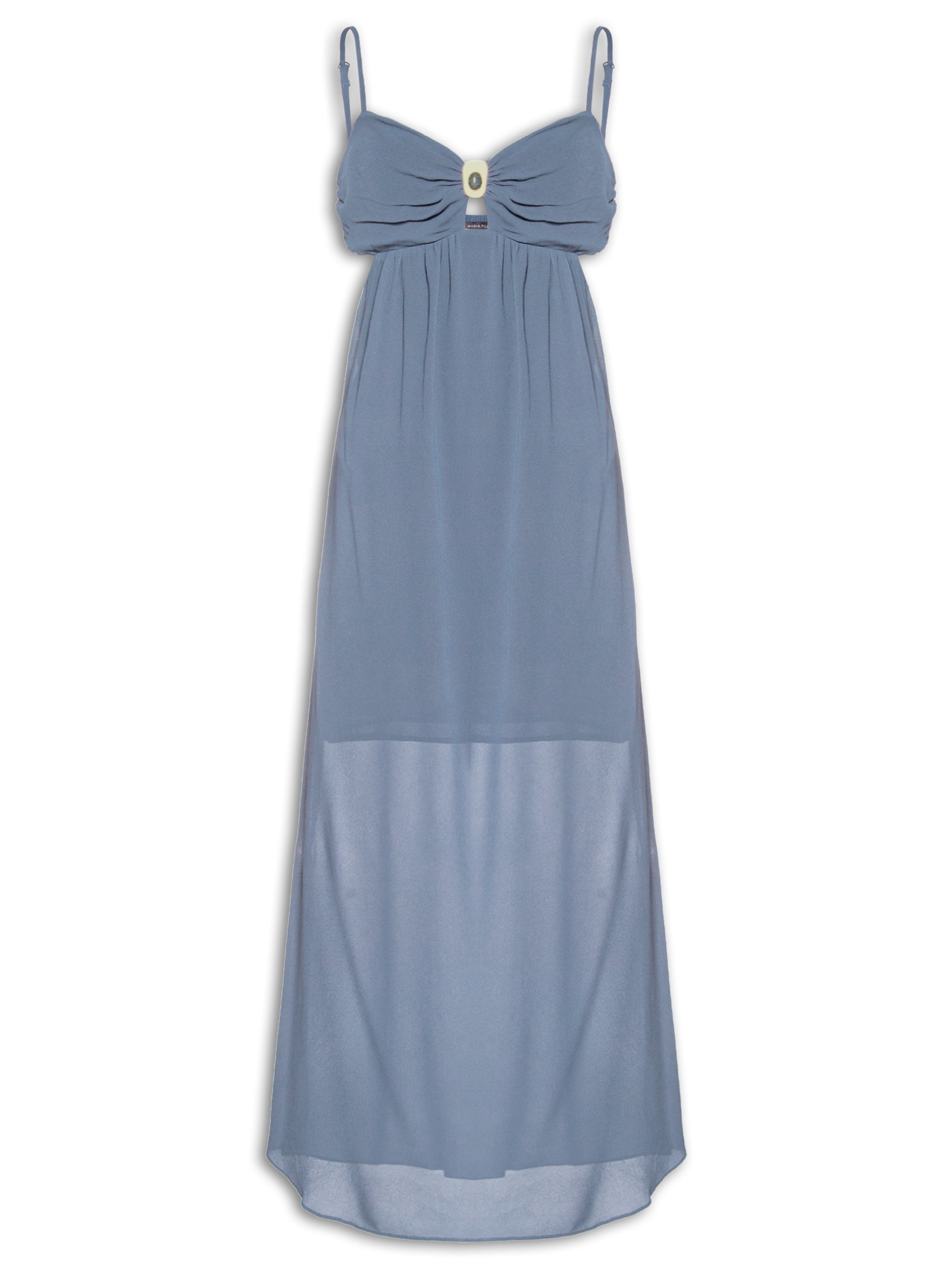 Vestido Midi Decote Metal Azul Maria Filó