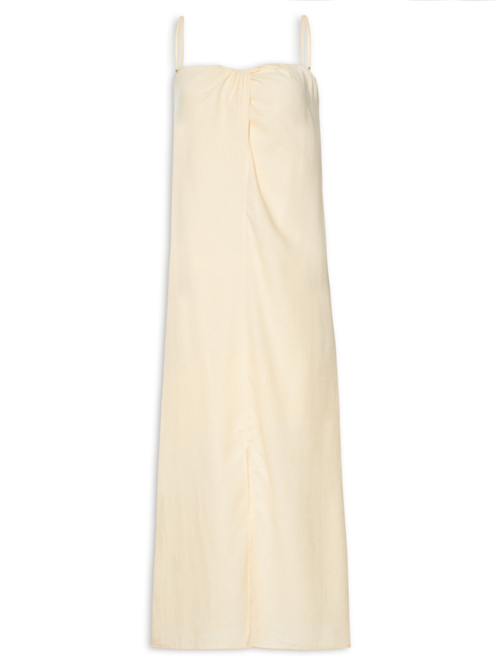 Vestido Midi Decote Pregas Bege Dress To