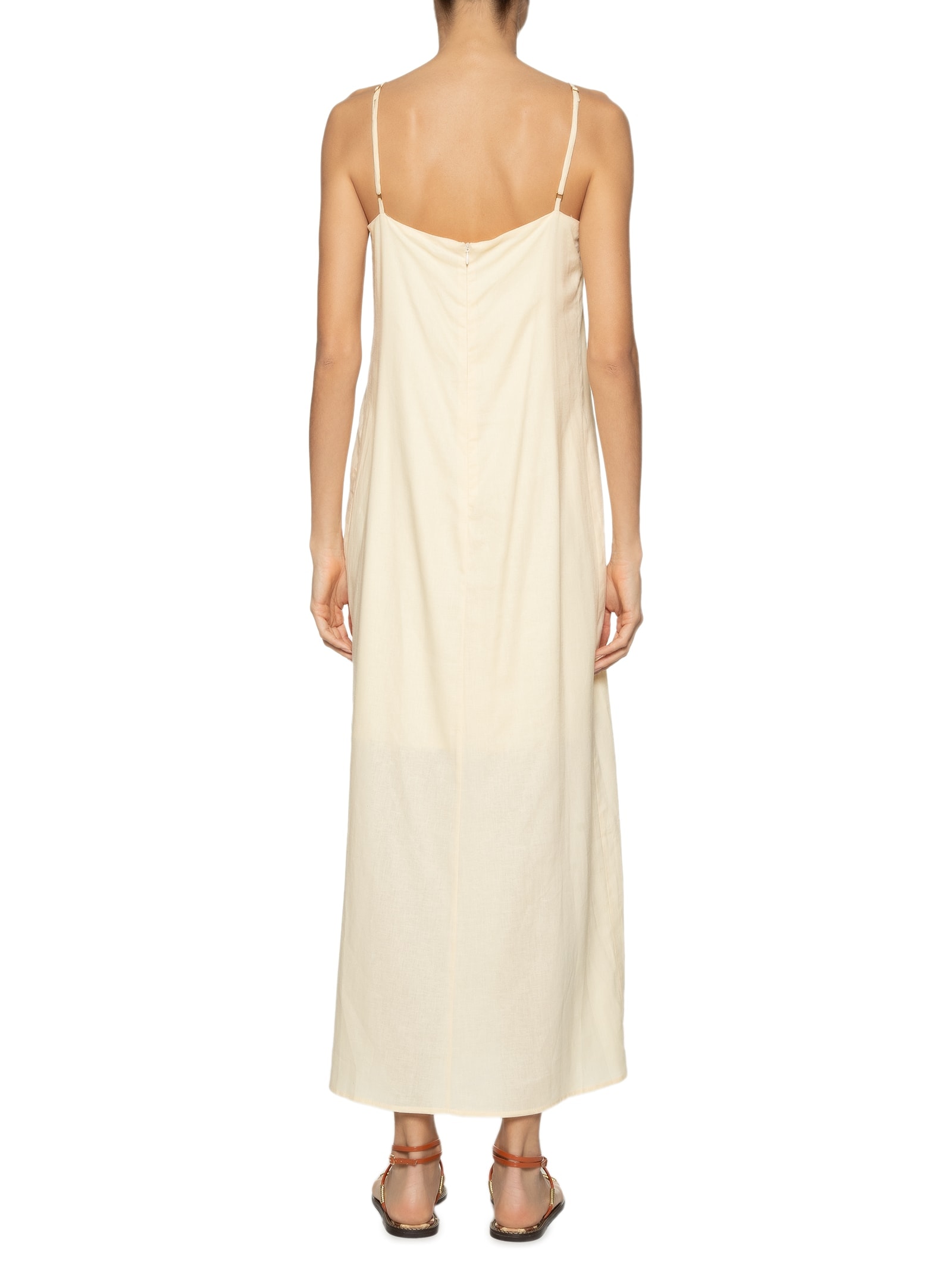 Vestido Midi Decote Pregas Bege Dress To