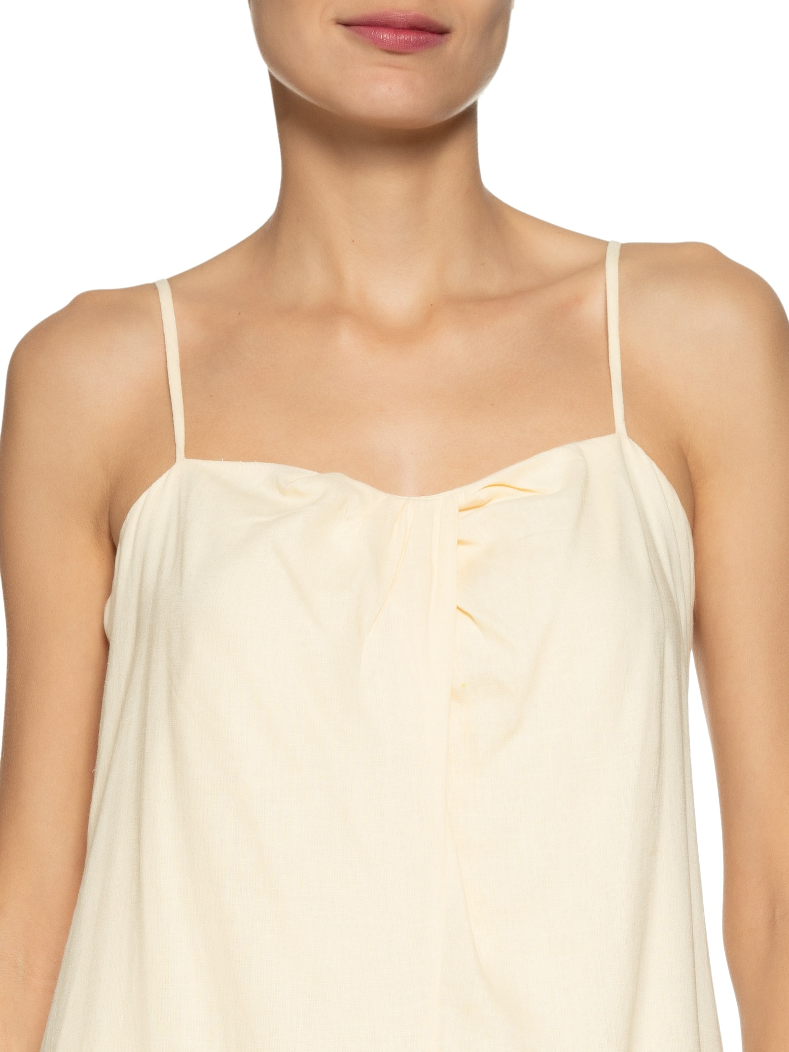 Vestido Midi Decote Pregas Bege Dress To