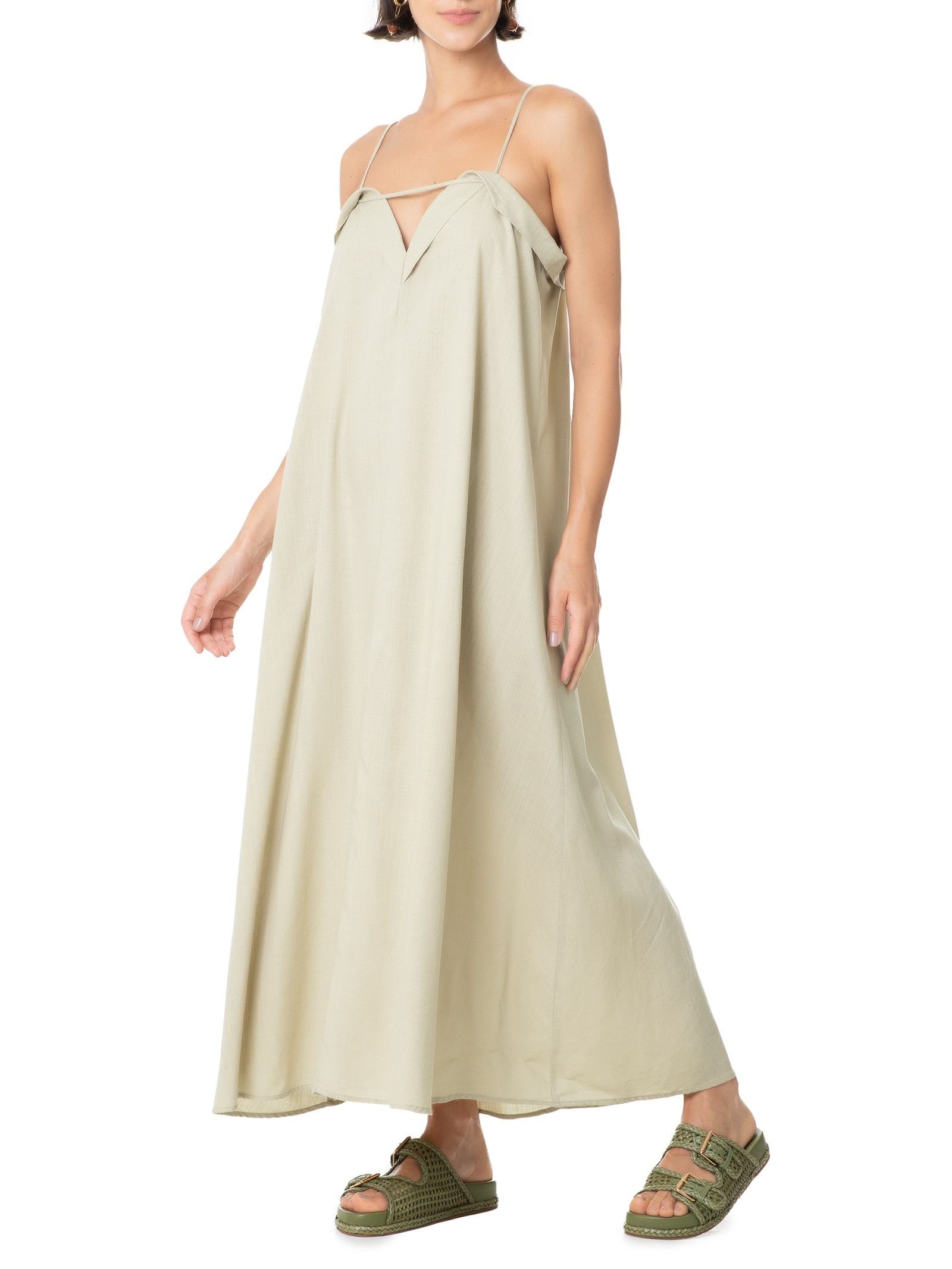 Vestido Midi Decote V Bege Hering