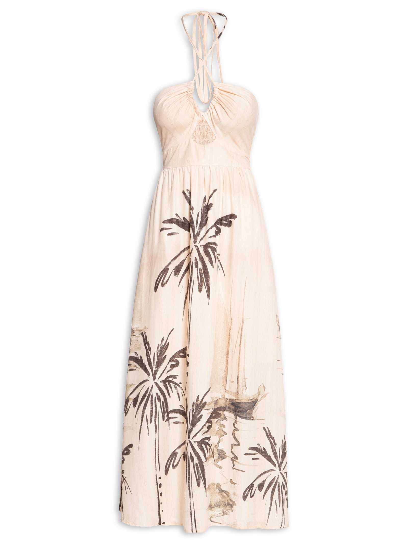 Vestido Midi Decote V Com Recorte Off White Cacay