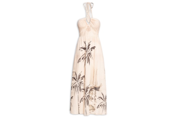 Vestido Midi Decote V Com Recorte - Off White
