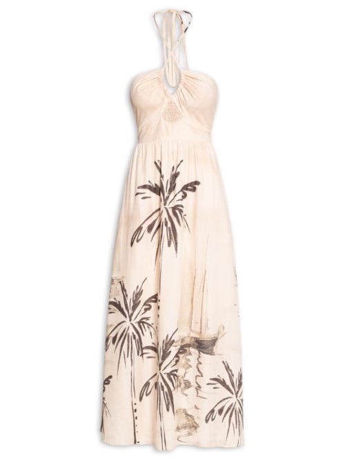 Vestido Midi Decote V Com Recorte - Off White