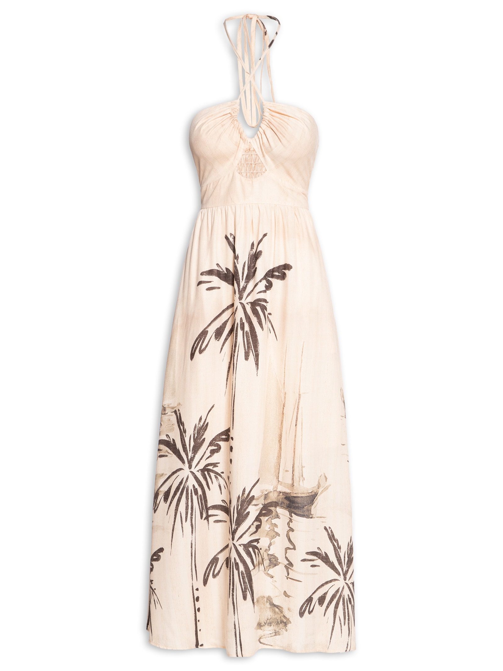 Vestido Midi Decote V Com Recorte Off White Cacay