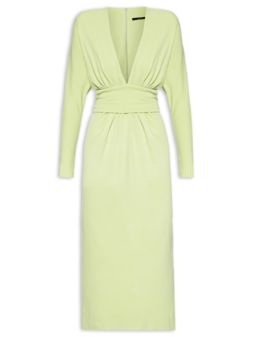 Vestido Midi Decote V Crepe - Verde