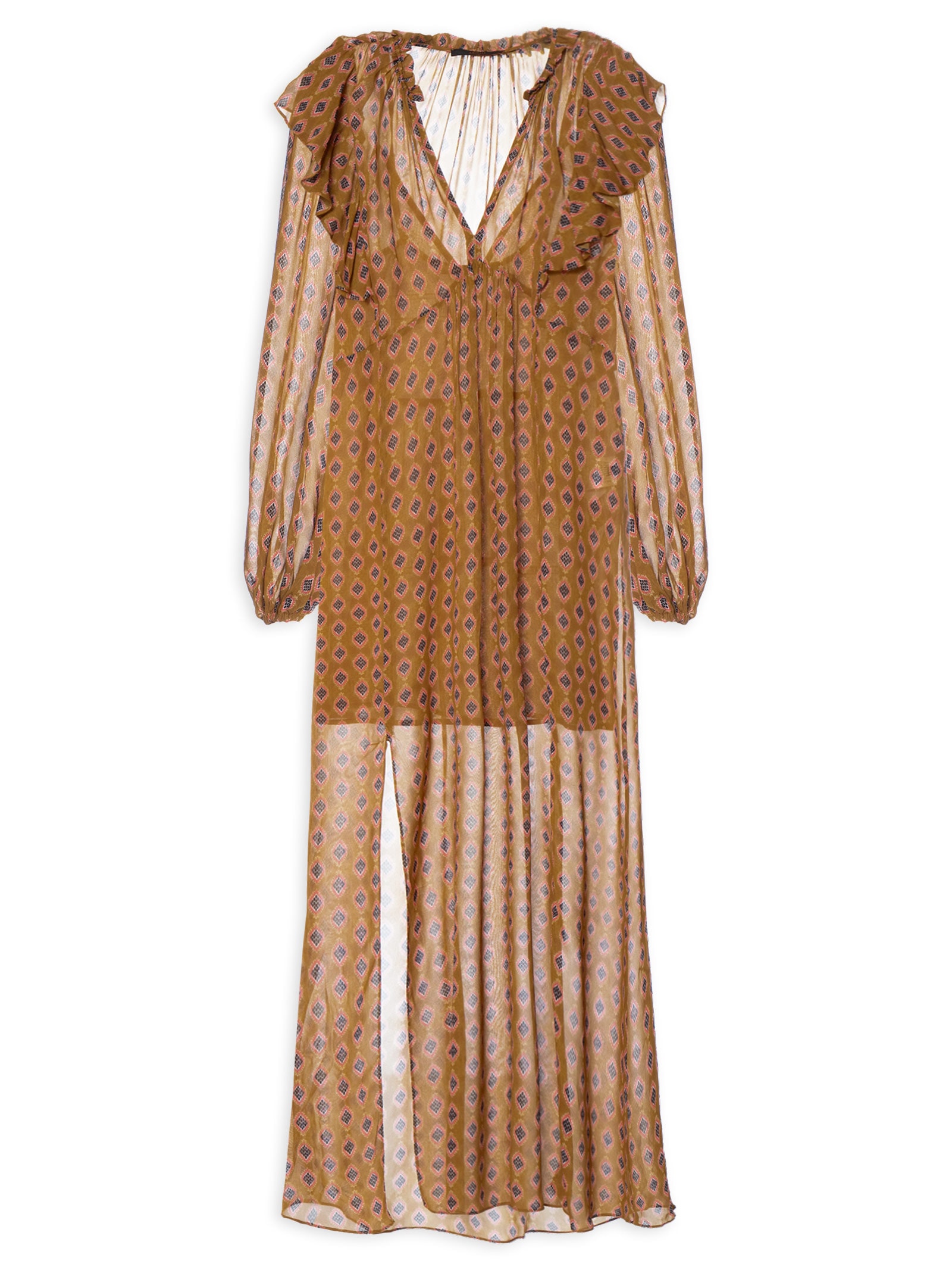Vestido Midi Decote V Estampado Amarelo Animale