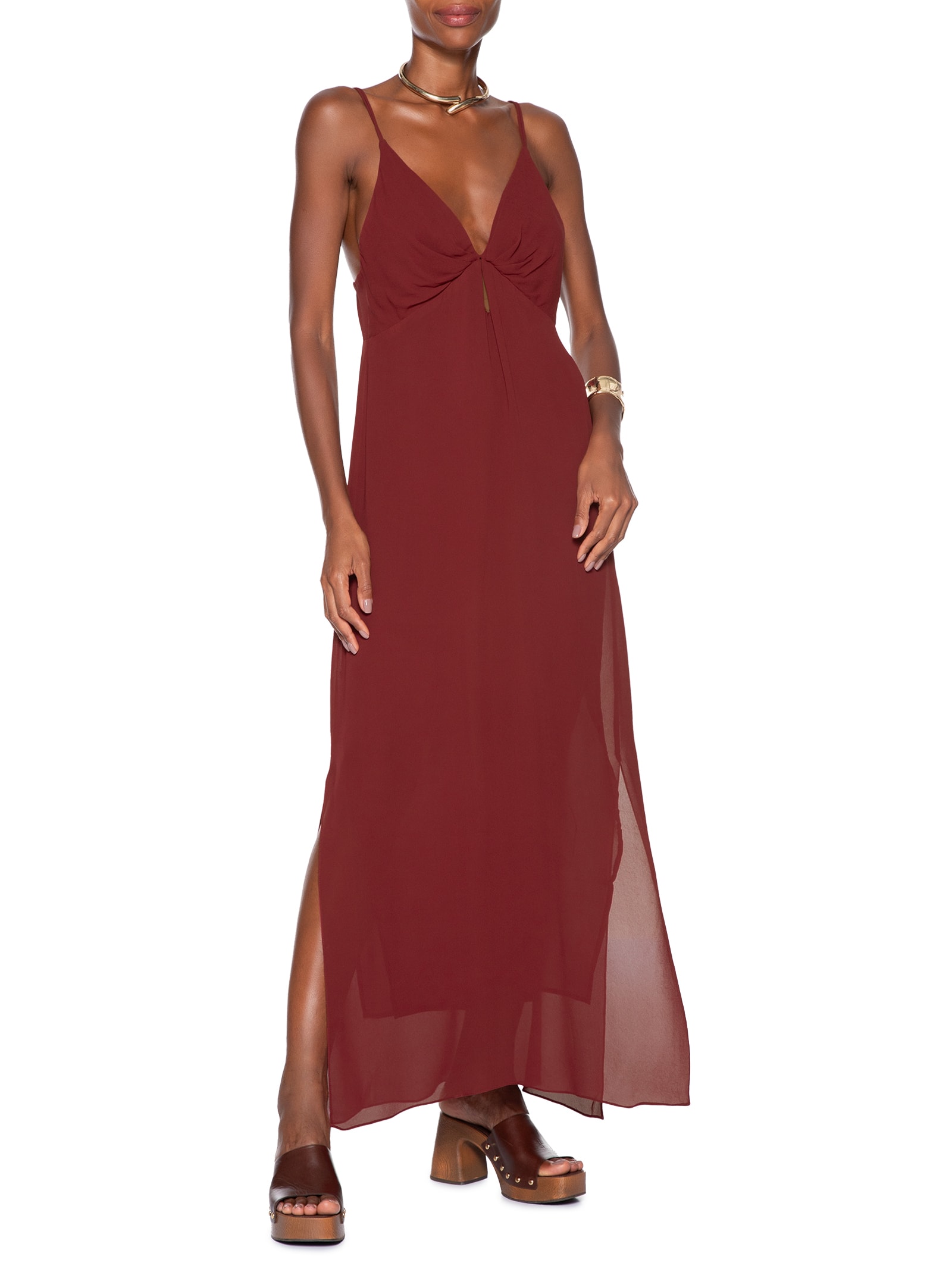 Vestido Midi Decote V Vermelho Animale