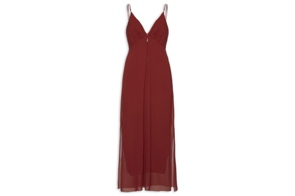 Vestido Midi Decote V - Vermelho