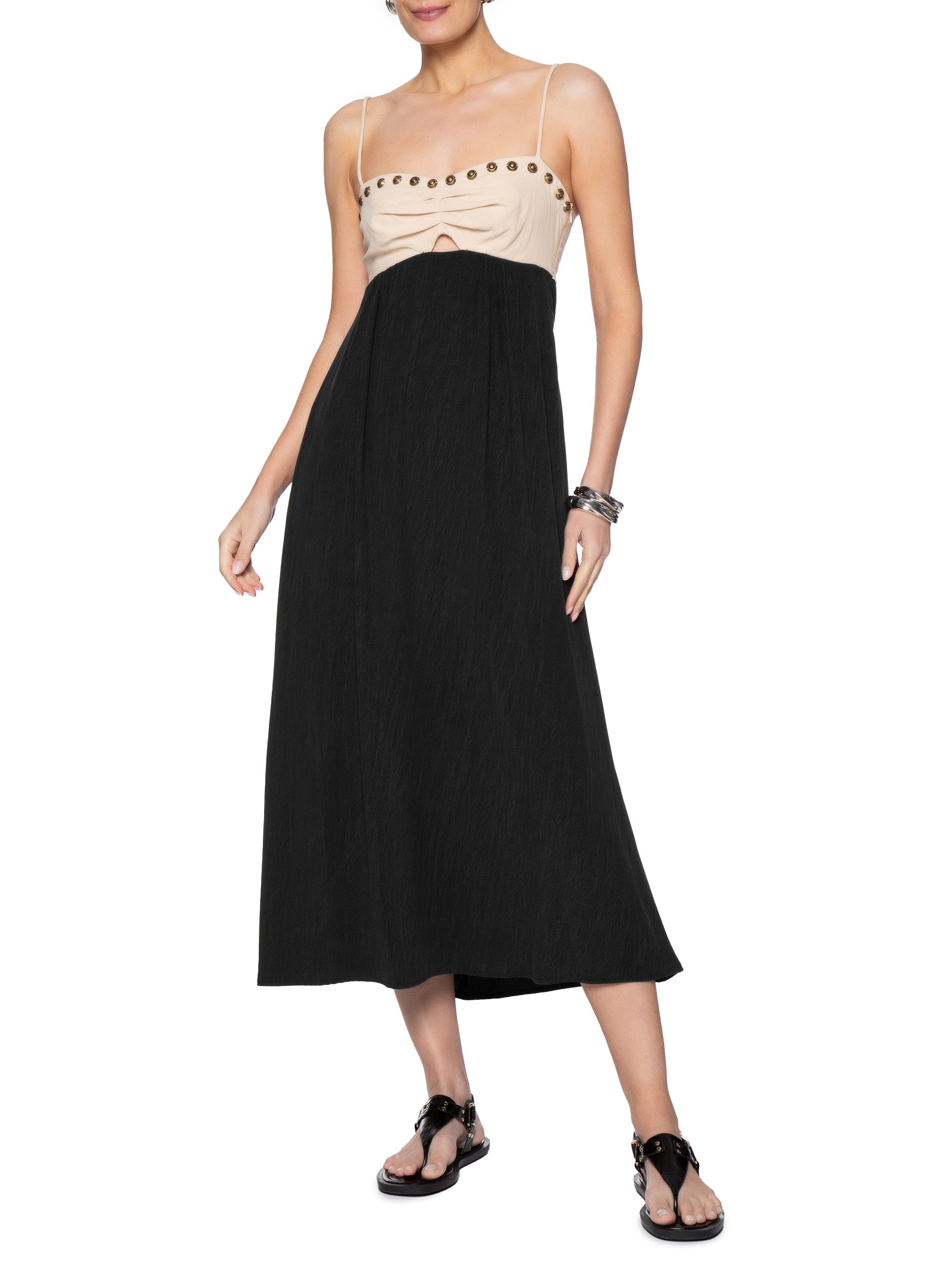 Vestido Midi Decote Vazado Preto Maria Filó