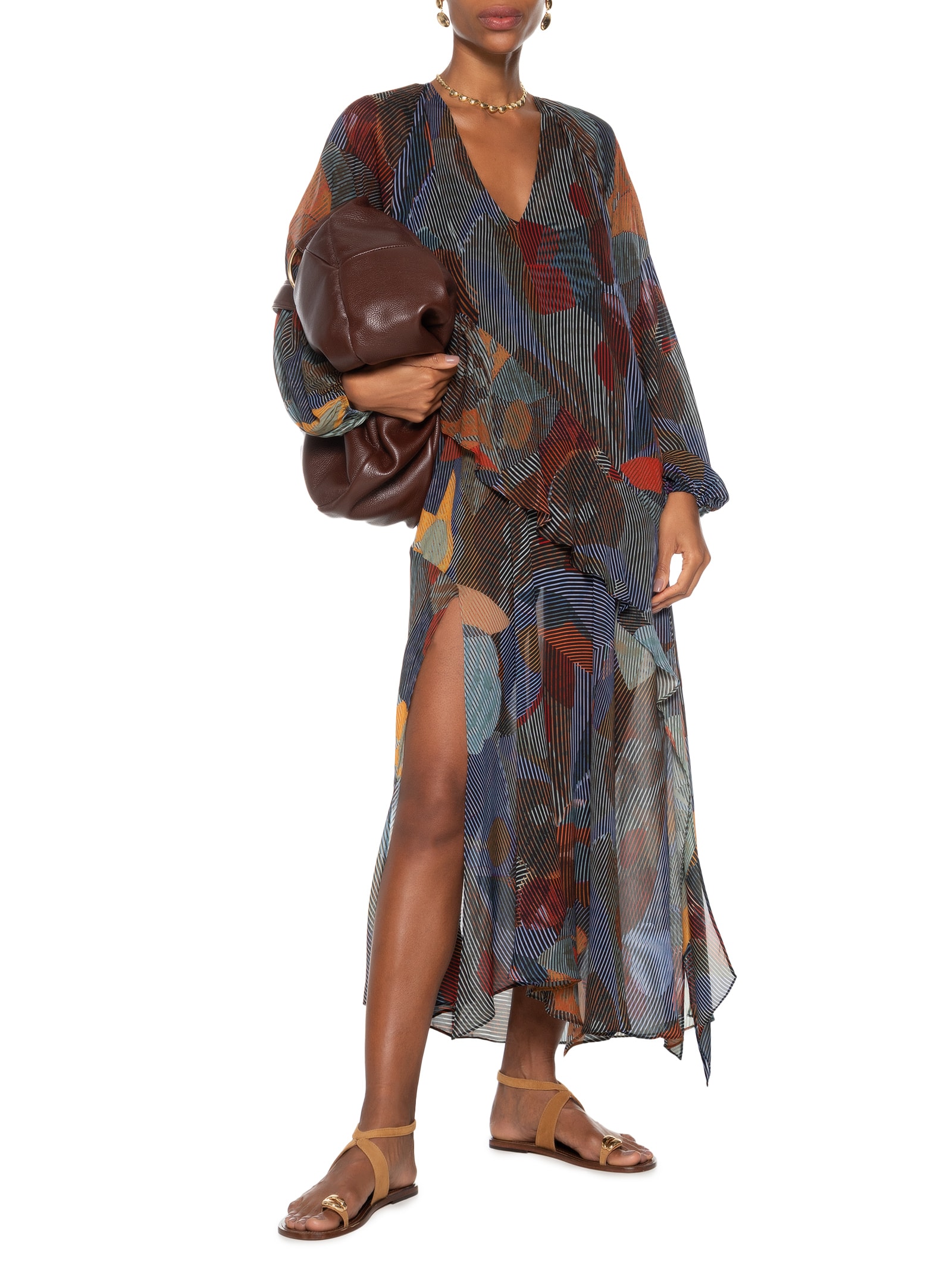 Vestido Midi Desconstruído Folhagem Isla Azul Animale