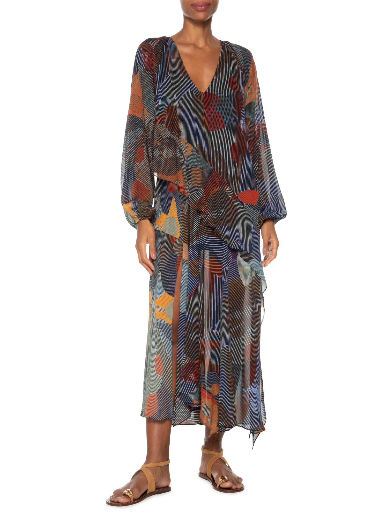 Vestido Midi Desconstruído Folhagem Isla Azul Animale