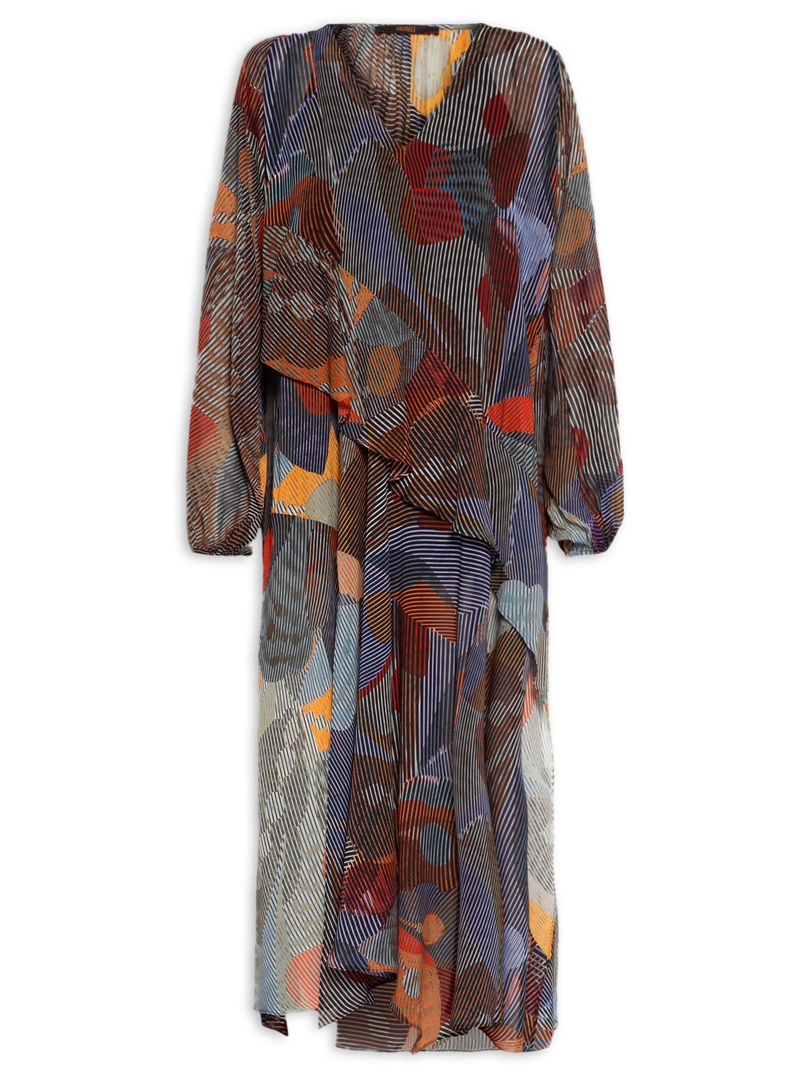 Vestido Midi Desconstruído Folhagem Isla Azul Animale