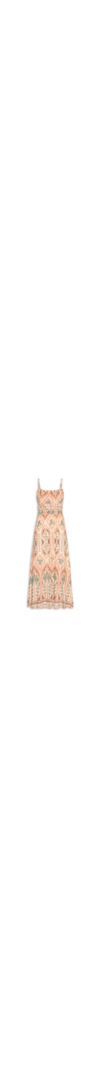 Vestido Midi Detalhe Elástico Estampado – Bege