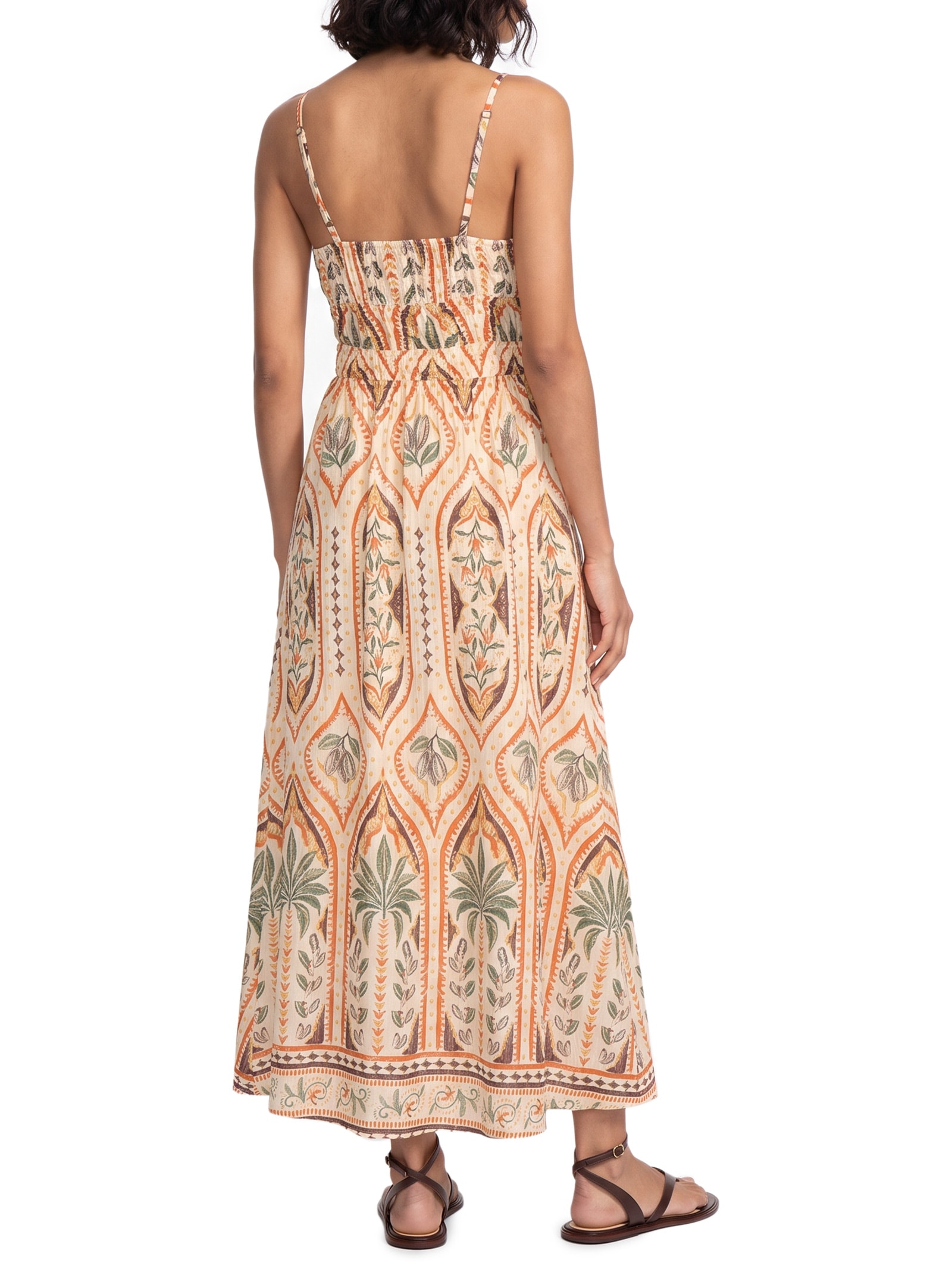 Vestido Midi Detalhe Elástico Estampado – Bege Cacay