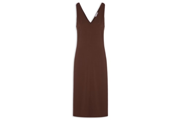 Vestido Midi Detalhe Em Metal - Marrom