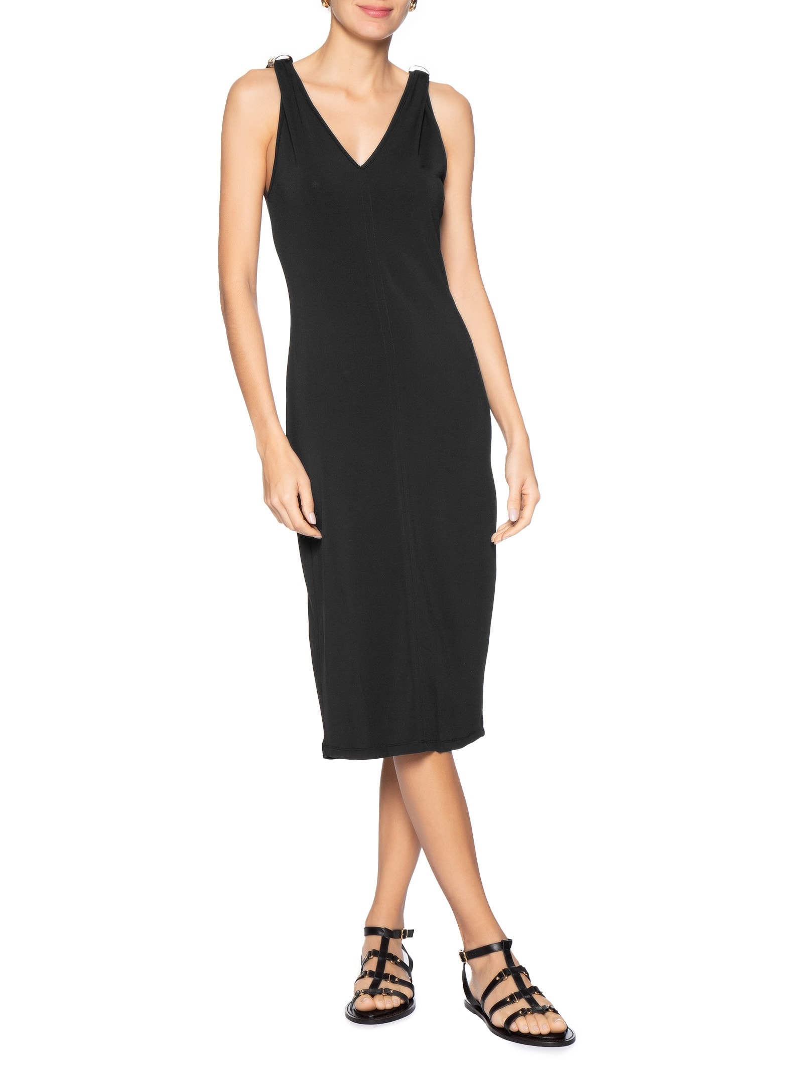 Vestido Midi Detalhe Em Metal Preto Basiq