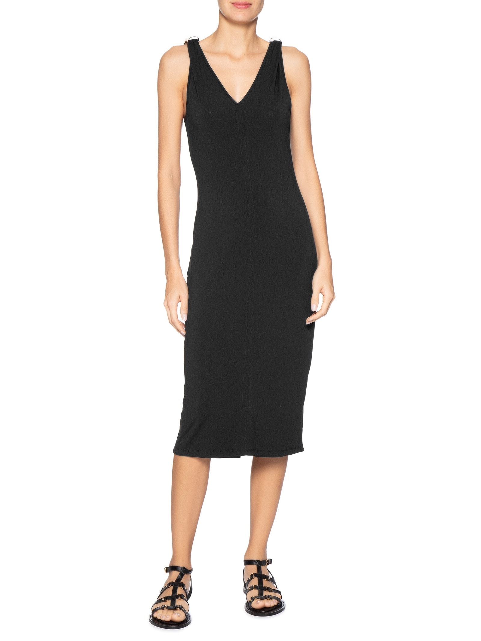 Vestido Midi Detalhe Em Metal Preto Basiq