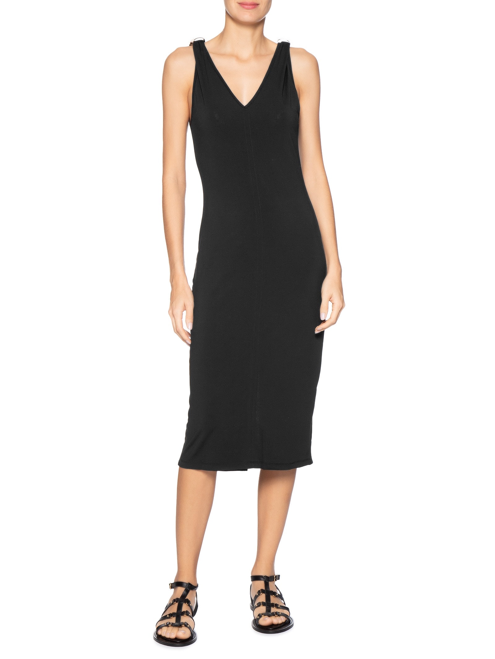 Vestido Midi Detalhe Em Metal Preto Basiq