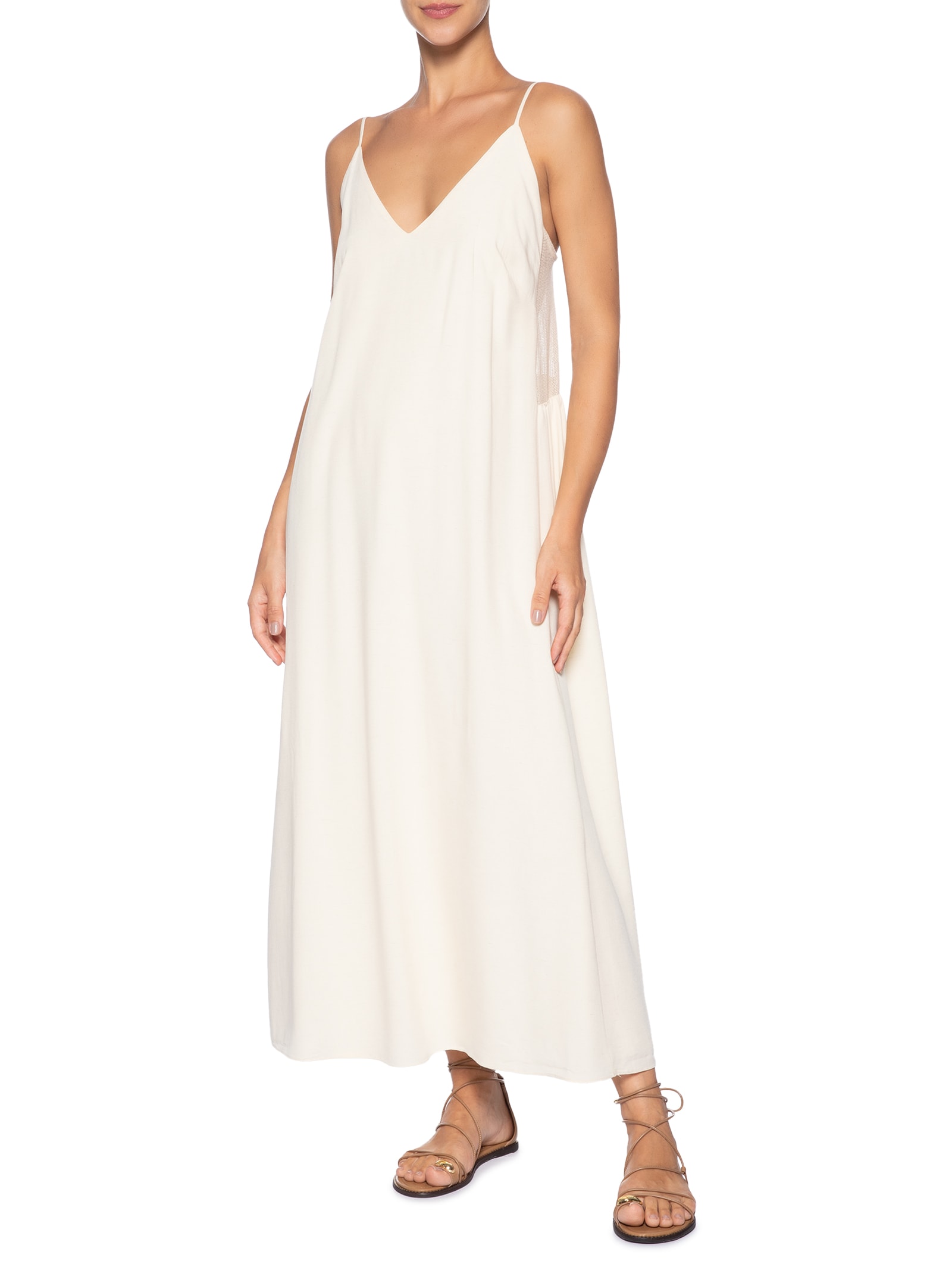 Vestido Midi Detalhe Tela – Bege Dress To
