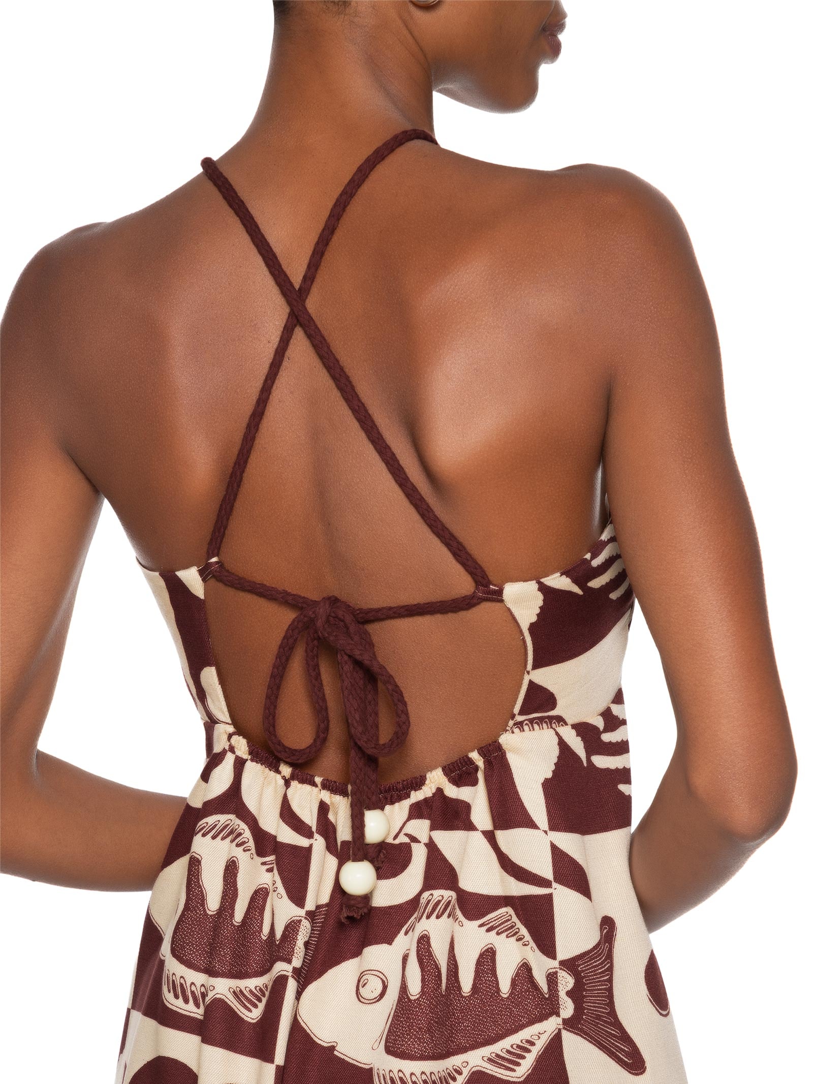 Vestido Midi Detalhe Túnel Corda Est Marrom Cacay