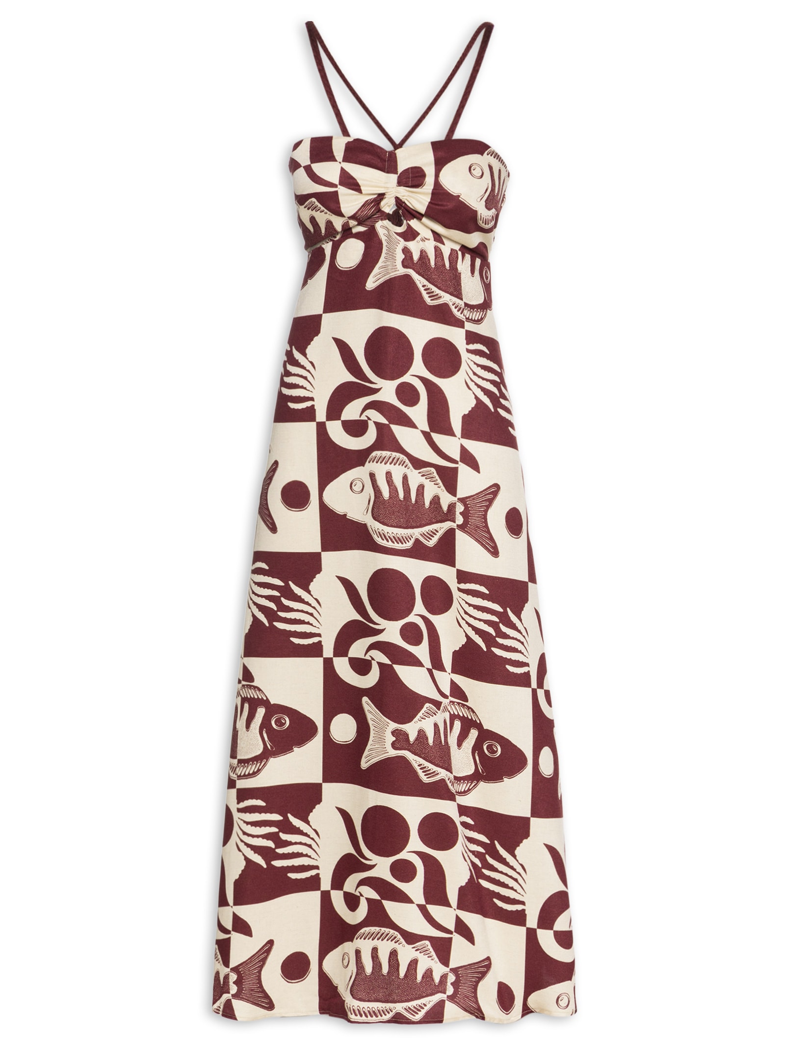 Vestido Midi Detalhe Túnel Corda Est Marrom Cacay