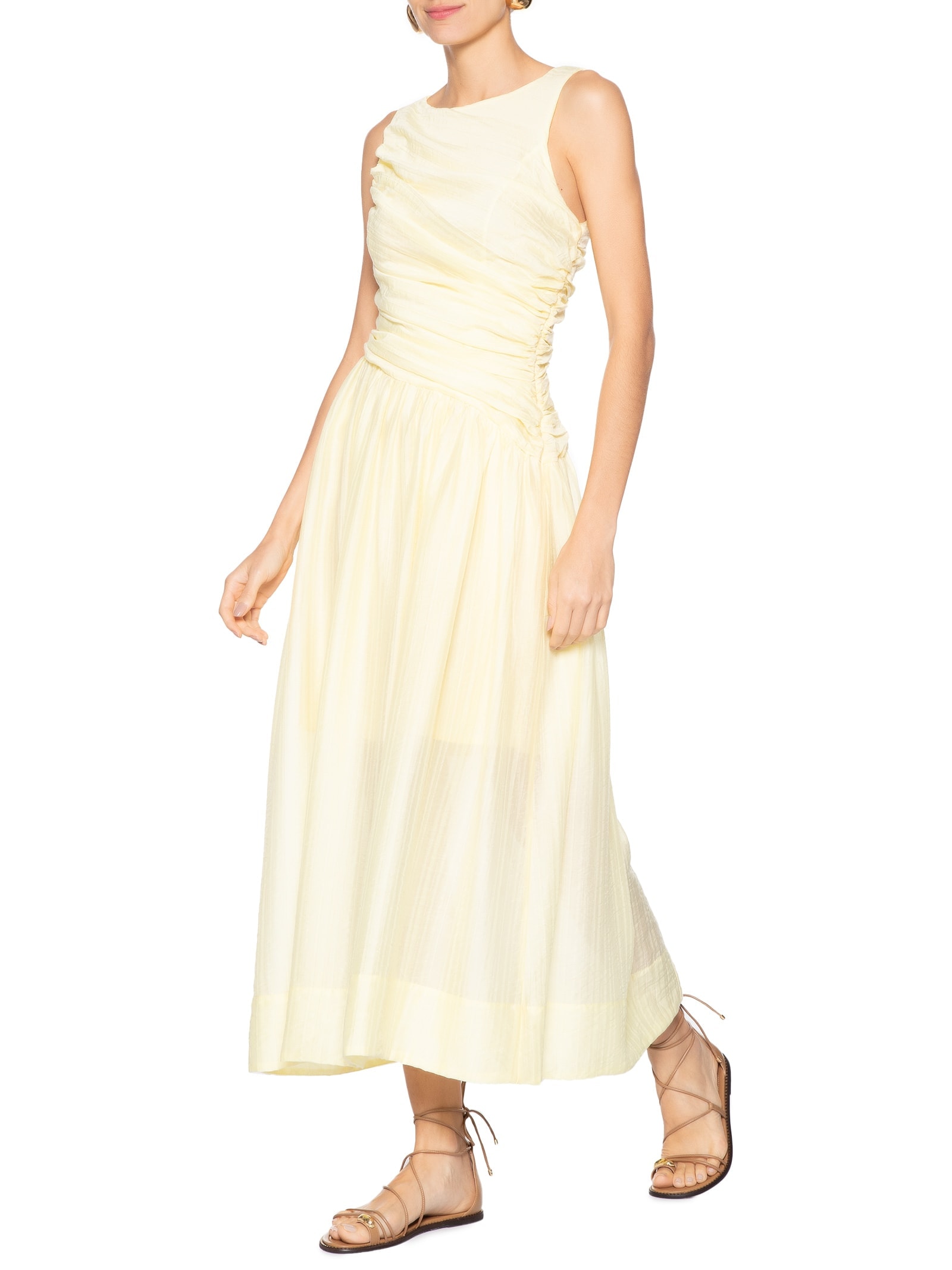 Vestido Midi Drapeado Amarelo '2Essential