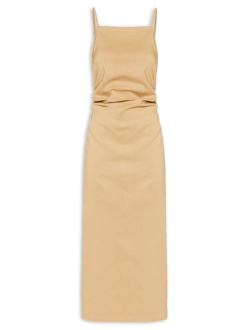 Vestido Midi Drapeado – Bege