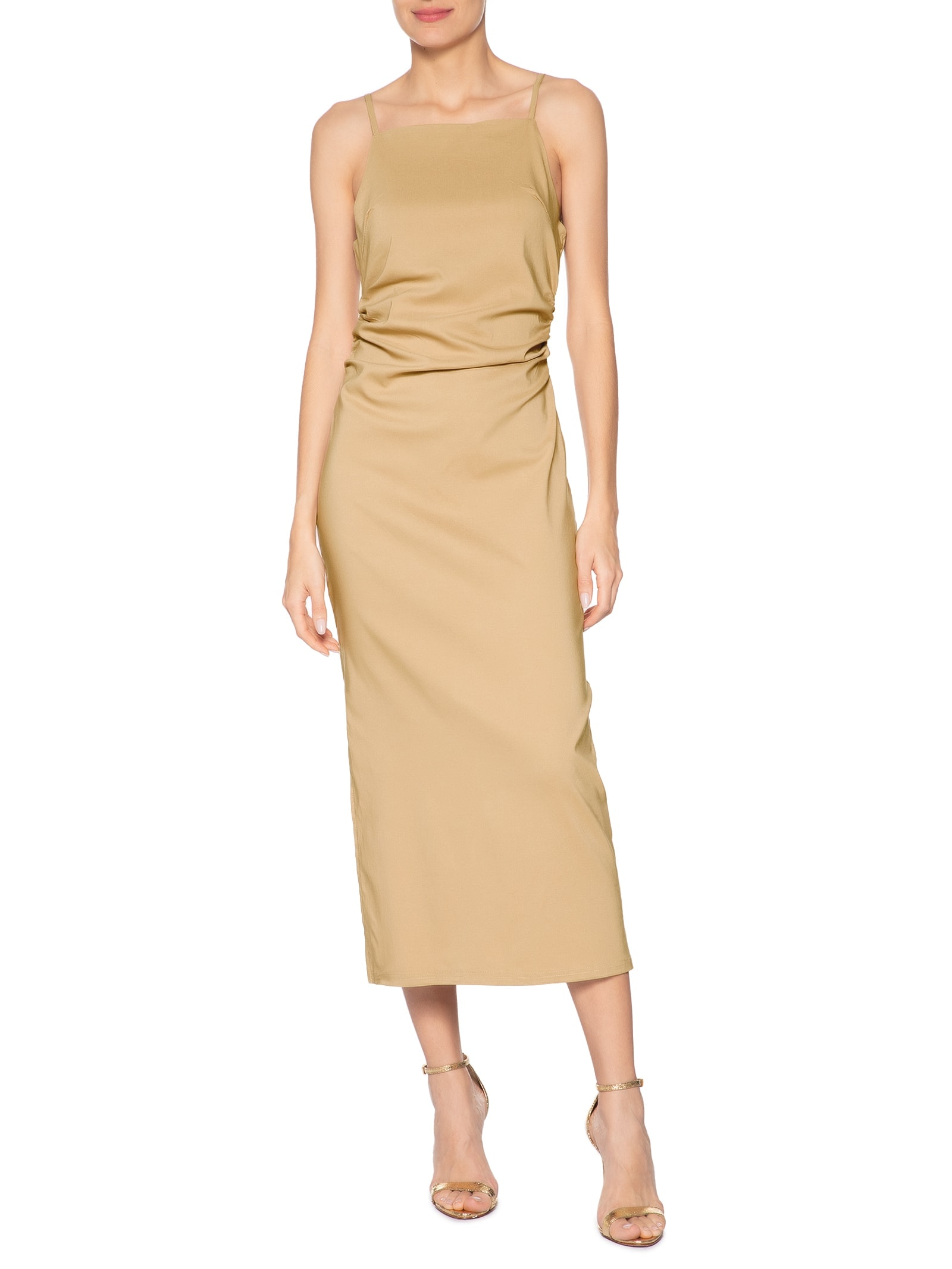 Vestido Midi Drapeado Bege Market 33