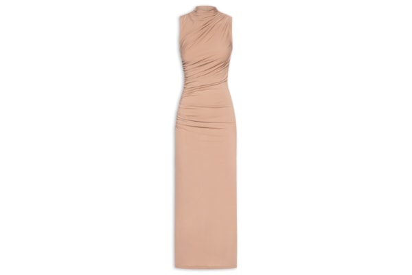Vestido Midi Drapeado - Bege