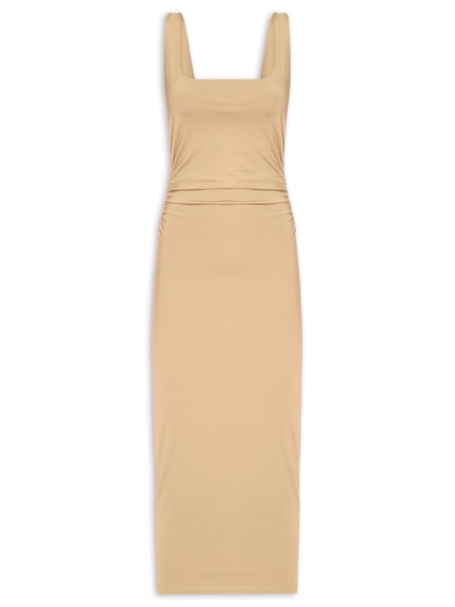 Vestido Midi Drapeado - Bege