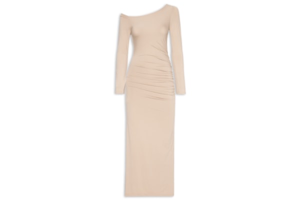 Vestido Midi Drapeado - Bege