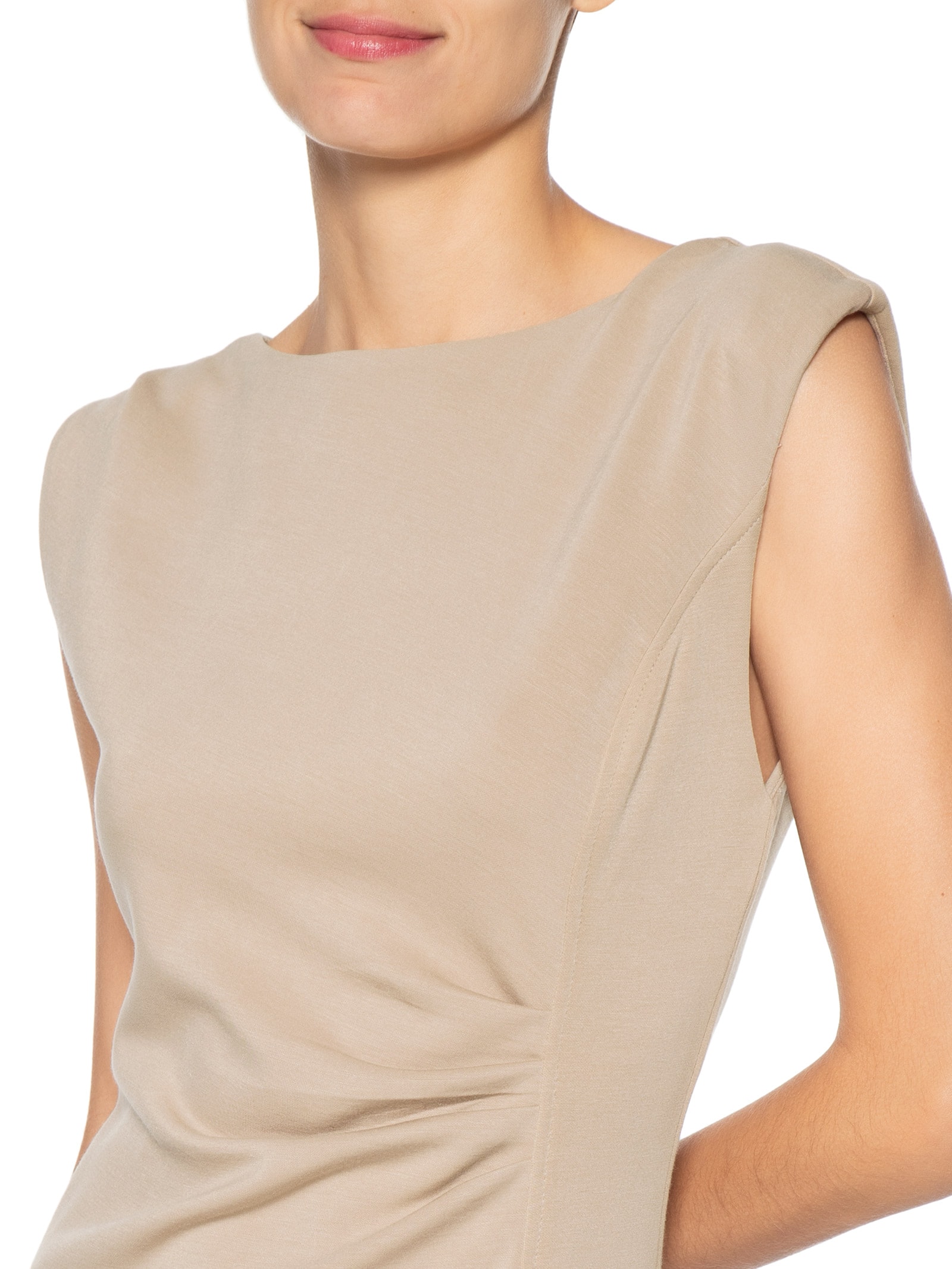 Vestido Midi Drapeado Com Fenda Bege Basiq