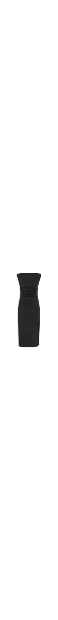Vestido Midi Drapeado Com Fenda - Preto