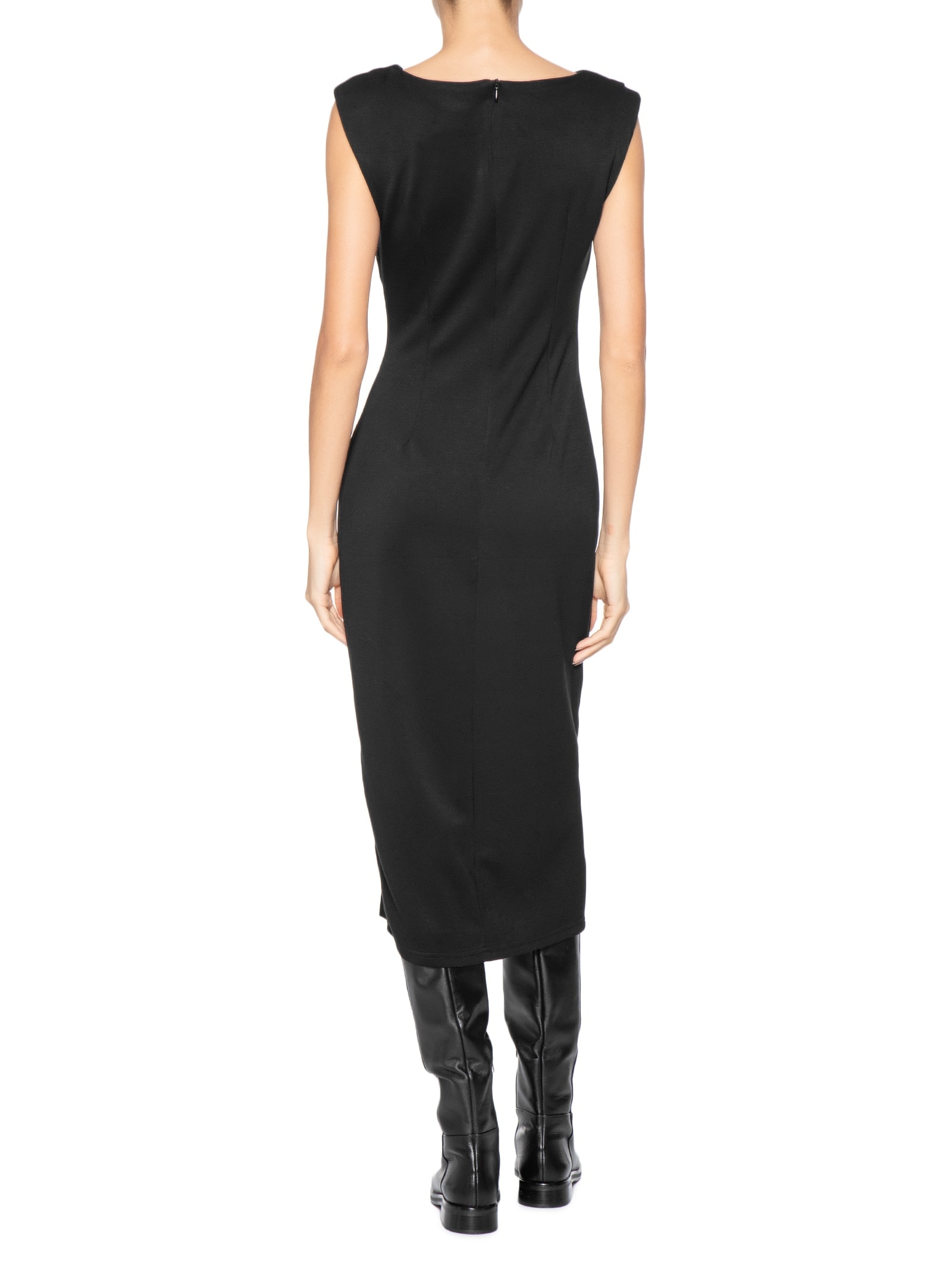 Vestido Midi Drapeado Com Fenda Preto Basiq