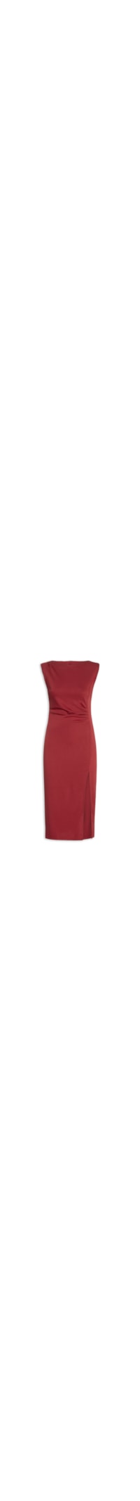 Vestido Midi Drapeado Com Fenda - Vermelho